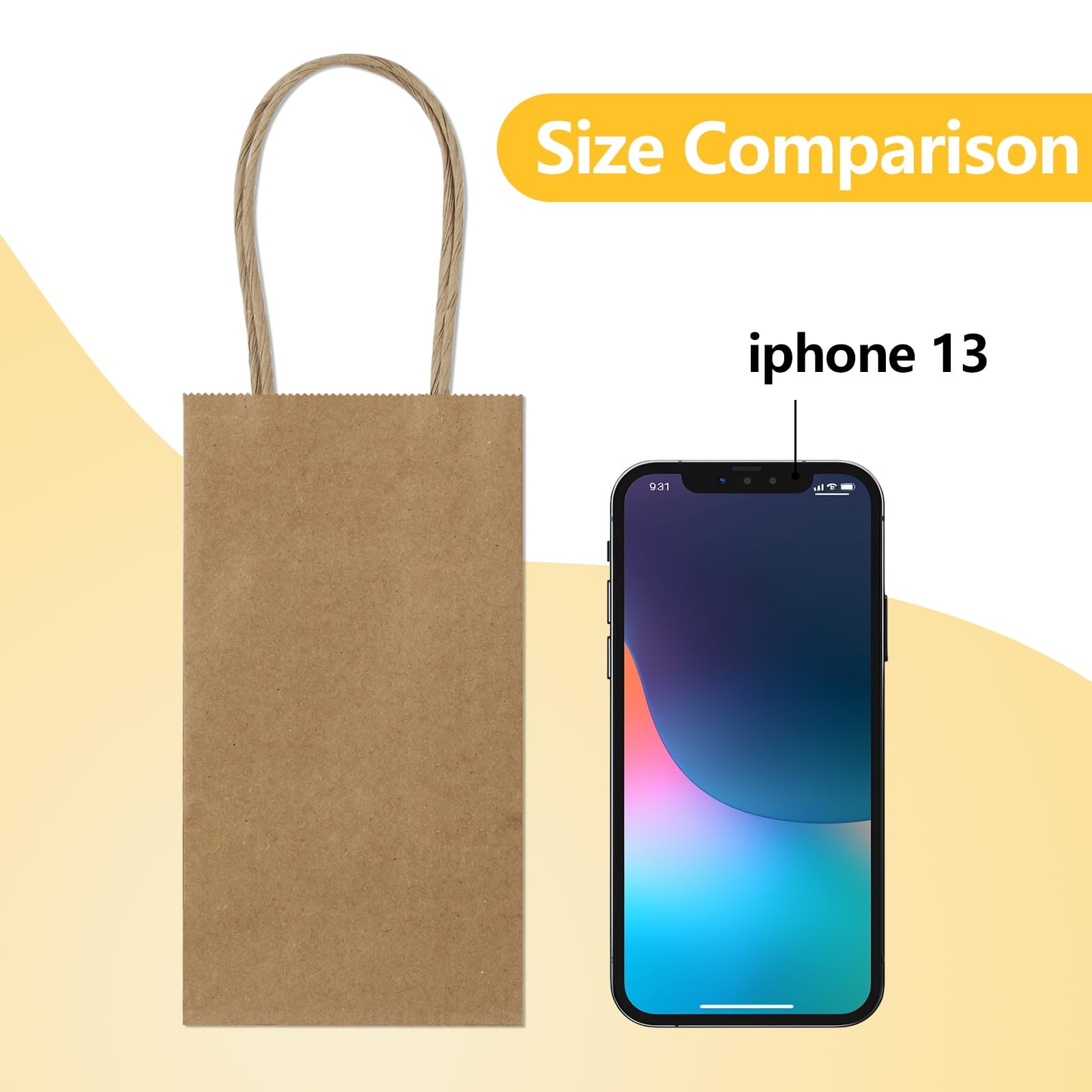 BagDream 50 Pack 3.5×2.4×6.7 Inches Small Kraft Paper Gift Bags with Handles Bul