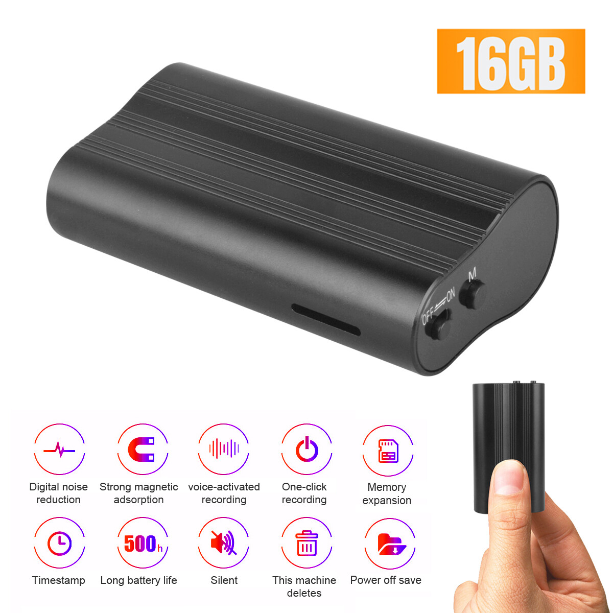 500 Hr 16GB Spy Digital Voice Activated Recorder Mini Audio Magnetic MP3 Player#
