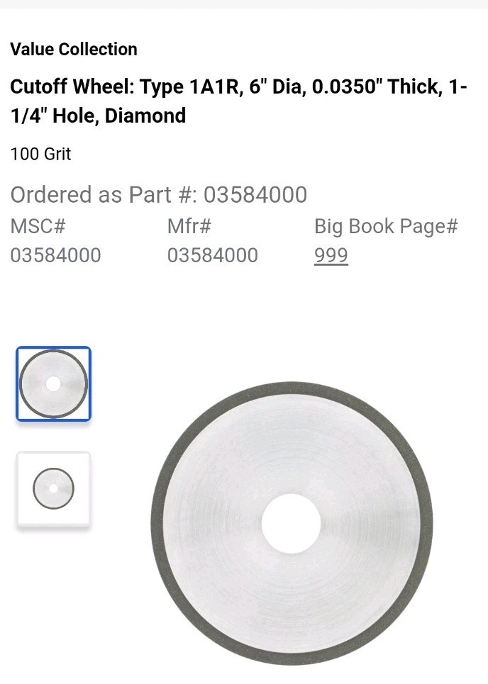 6 X .035 X 1-1/4″ Diamond Cut Off Grinding Wheel USA MSC D1A1 Surface Grinder
