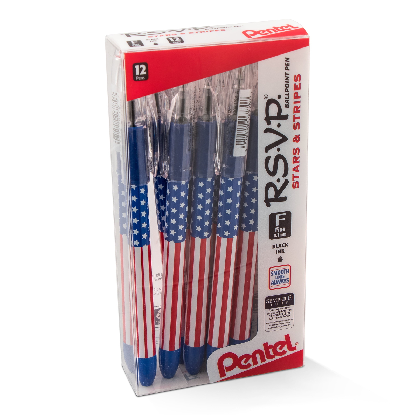 Box of 12 Pens 0.7mm Ballpoint Pen Stars and Stripes Flag Inspired