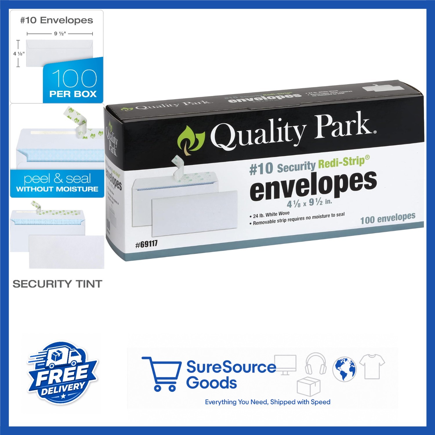 Quality Park Security Envelopes 100 Count Redi-Strip Self Seal 4-1/8″ x 9-1/2″