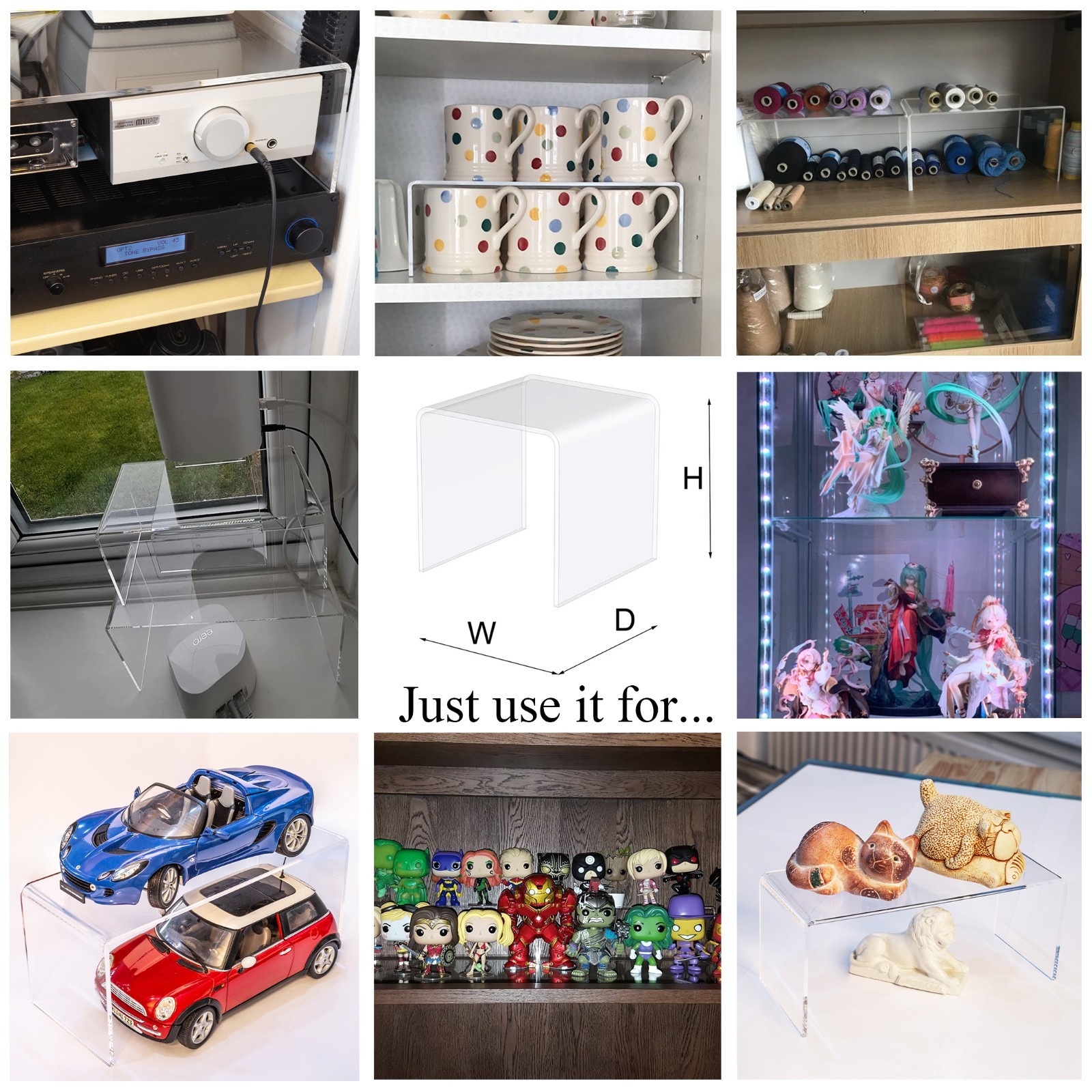 Acrylic Display Shelves Risers Plinths Stands for Collectables Items-Hoverstand