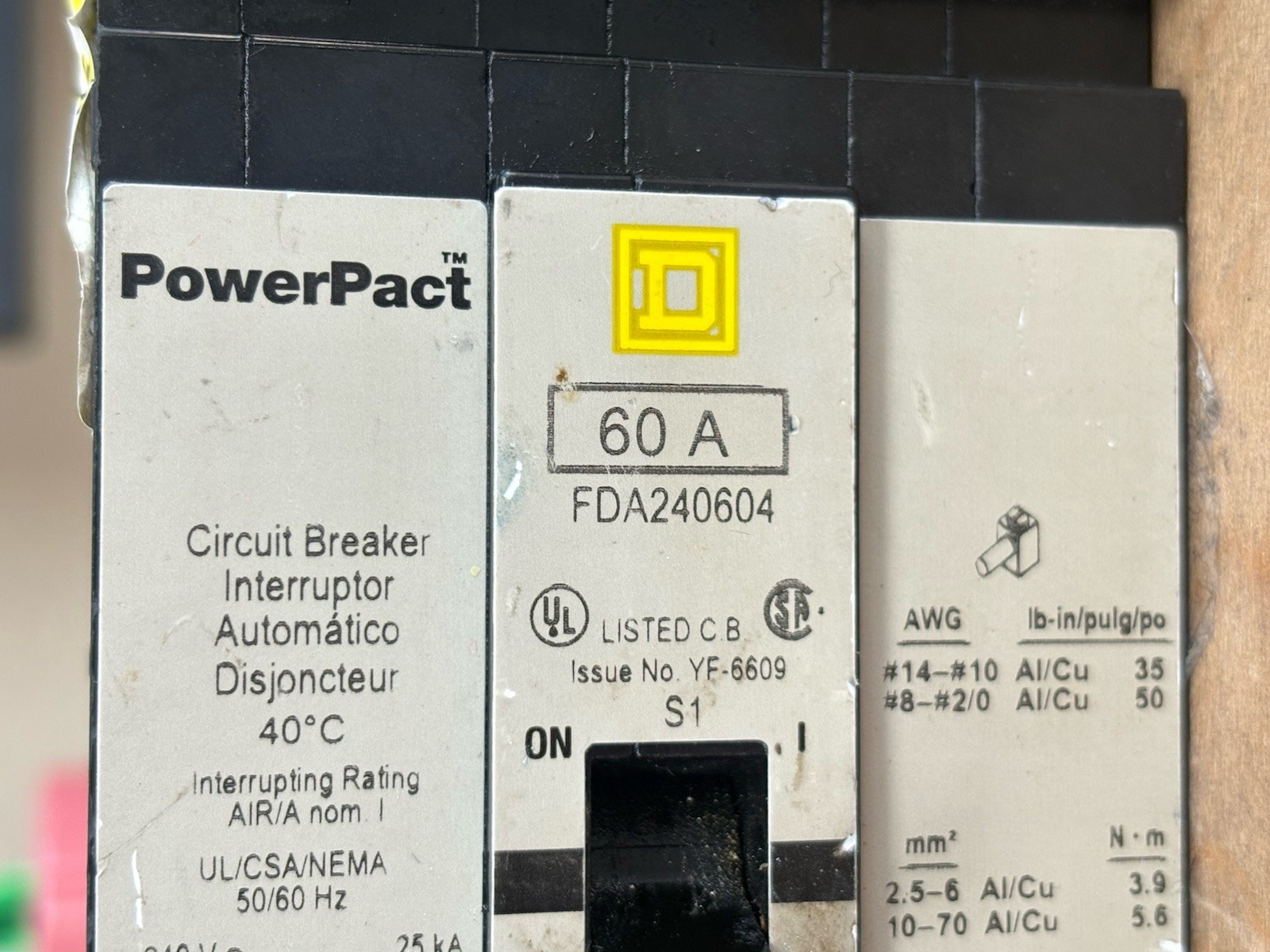 FDA240604 Square D 60 Amp 480 Volt 2 pole Circuit Breaker – Next Day Option