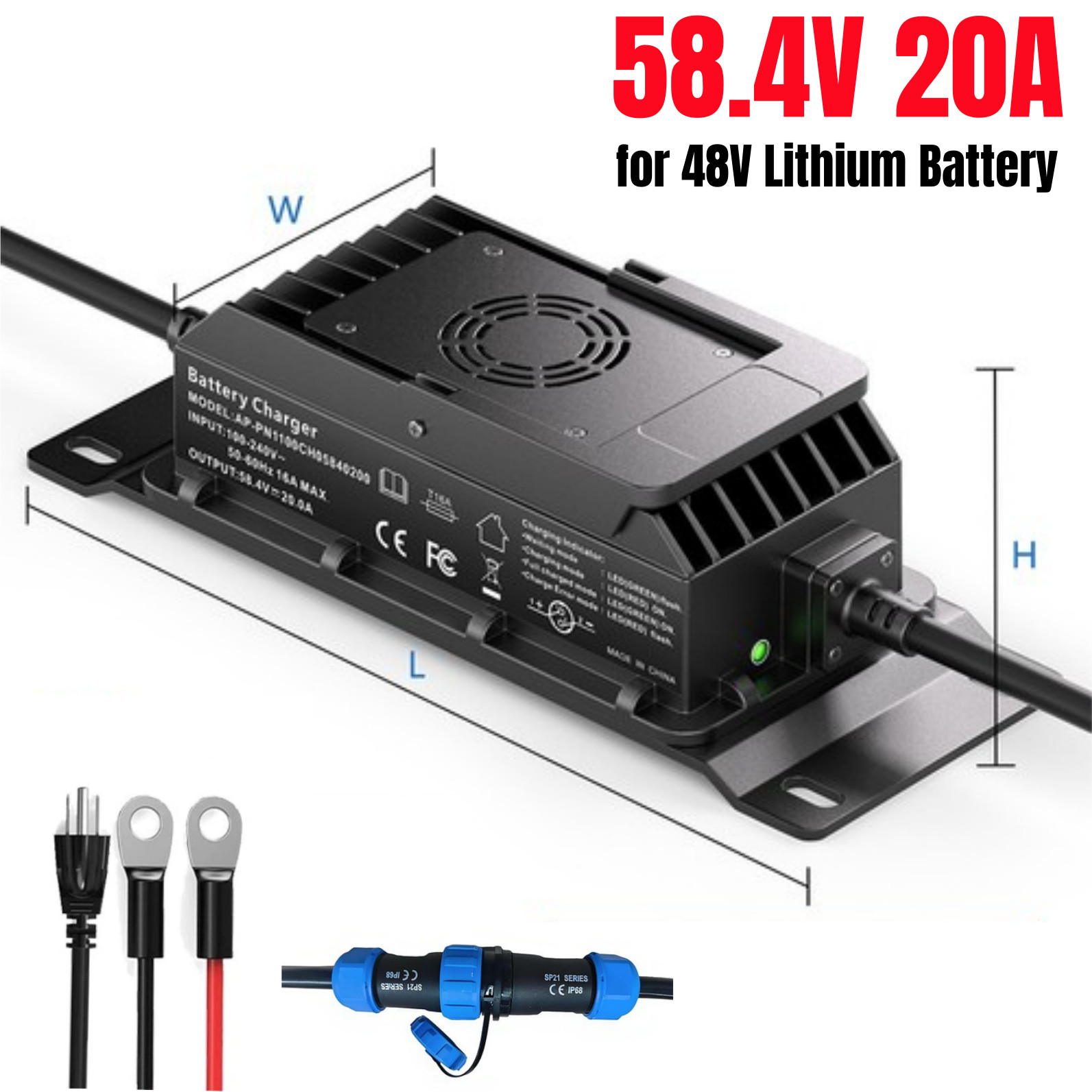 20A 58.4V Lithium Battery Charger for LiFePO4 48V Lithium Battery Rapid Charging