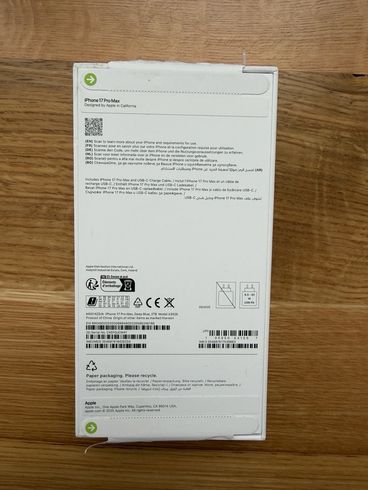 iPhone 17 Pro Max 2TB Deep Blue, Unlocked (New, Open box)