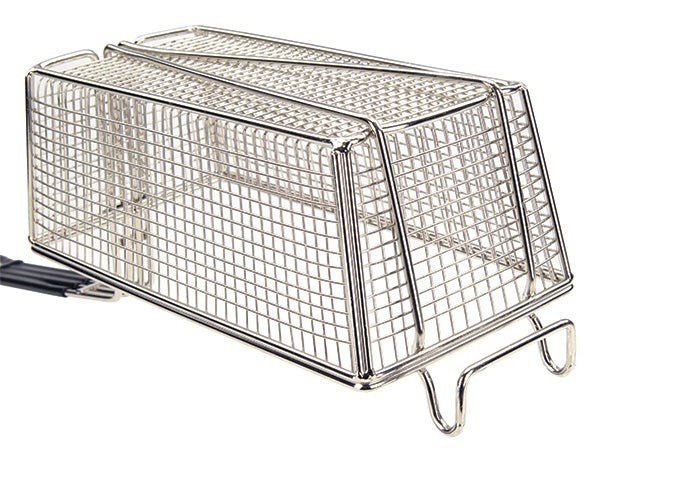 Winco FB-30 13-1/4 x 6-1/2 Rectangle Fry Basket Green Non Slip Coated Handle