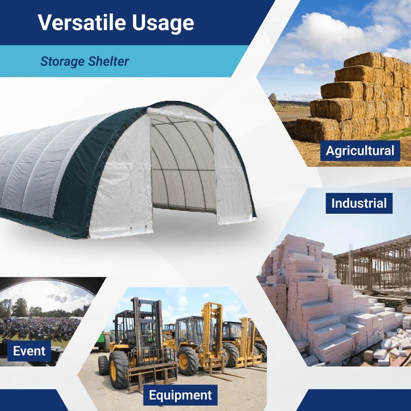 W30’xL85’xH15′ Single Truss Arch Storage Shelter 22ozPVC Canvas Building Shelter