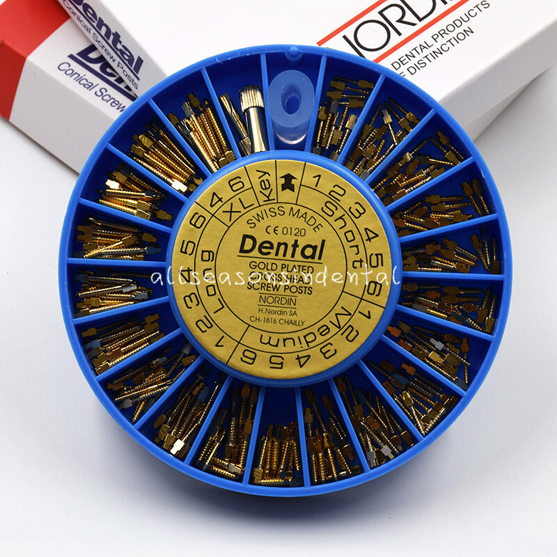 Assorted Dental Conical Screw Posts Kits Refills 24K Gold Plated 120 Pcs/Box