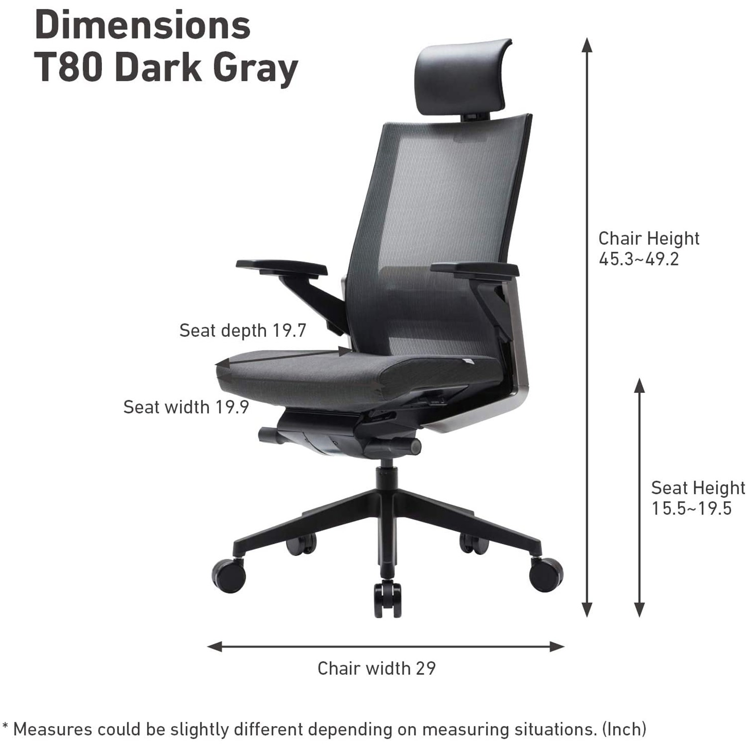 SIDIZ T80 Adjustable Ergonomic Office Desk Chair with Lumbar Support, Dark Grey
