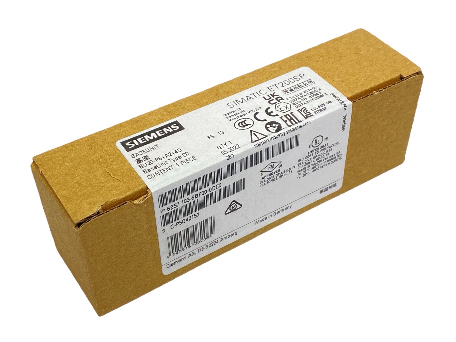 Siemens 6ES7193-6BP20-0DC0 SIMATIC ET 200SP Base Unit