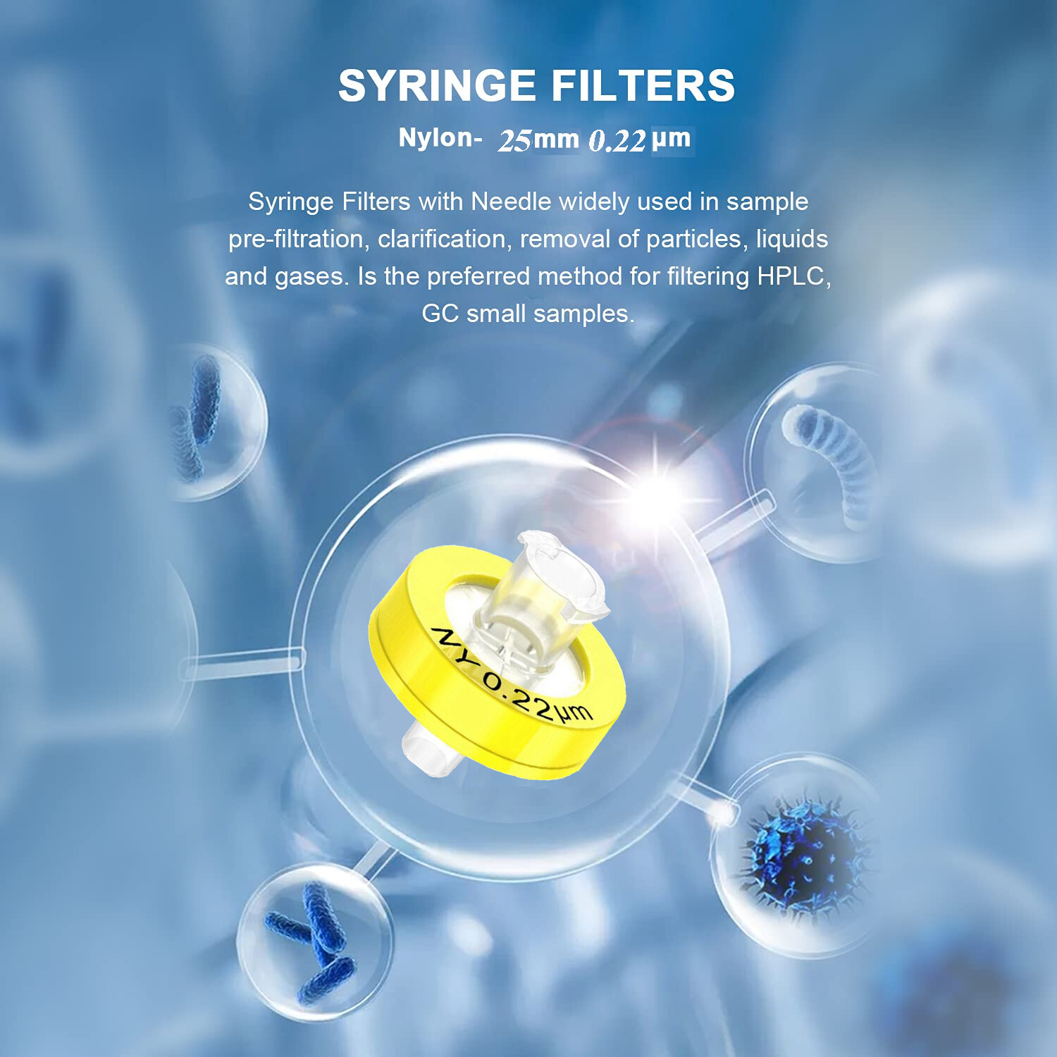 100PCS Nylon NY Syringe Filter 13mm 25mm Diameter 0.45 um 0.22 μm Pore Size HPLC