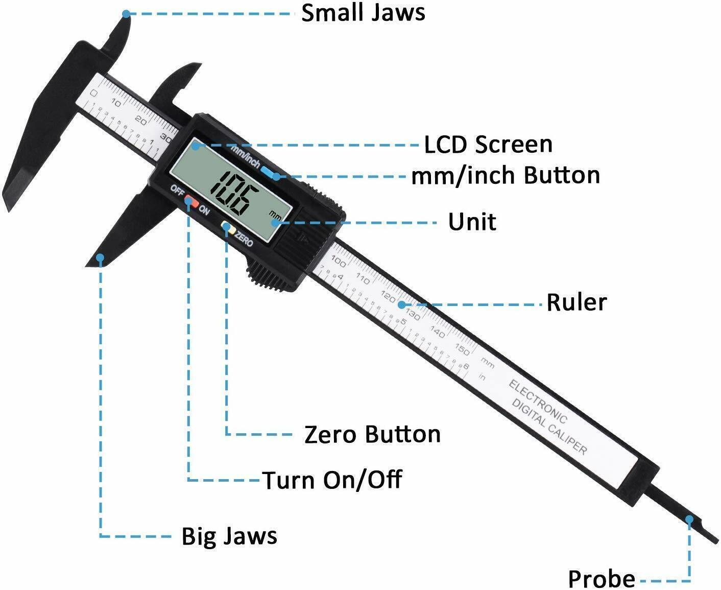150mm Digital Caliper 6″ Micrometer LCD Gauge Vernier Electronic Measuring Ruler