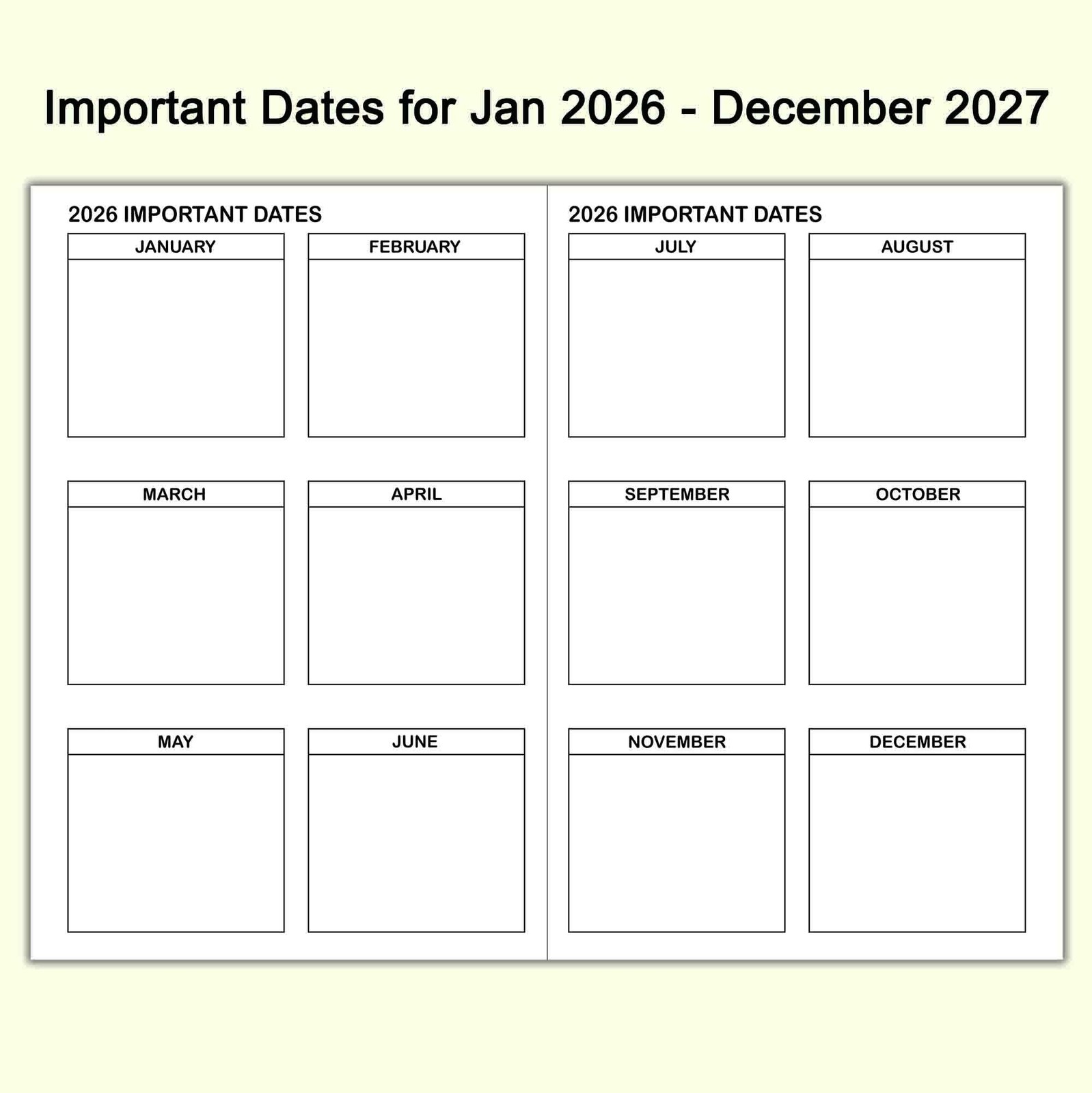 A5 Calendar Planner Jan 2026 – Dec 2027, Travelers Notebook Inserts for 2 Yea
