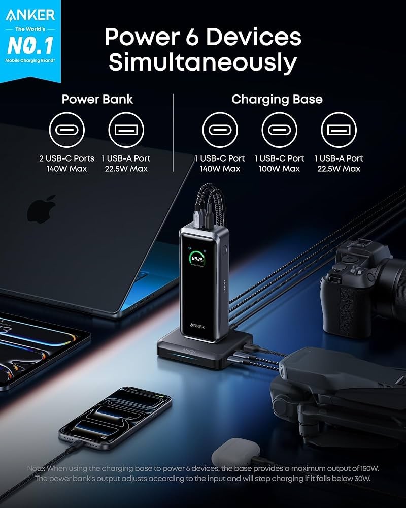 26K 300W Anker Prime Power Bank and Charging Base 26,250mAh 300W Max with Base