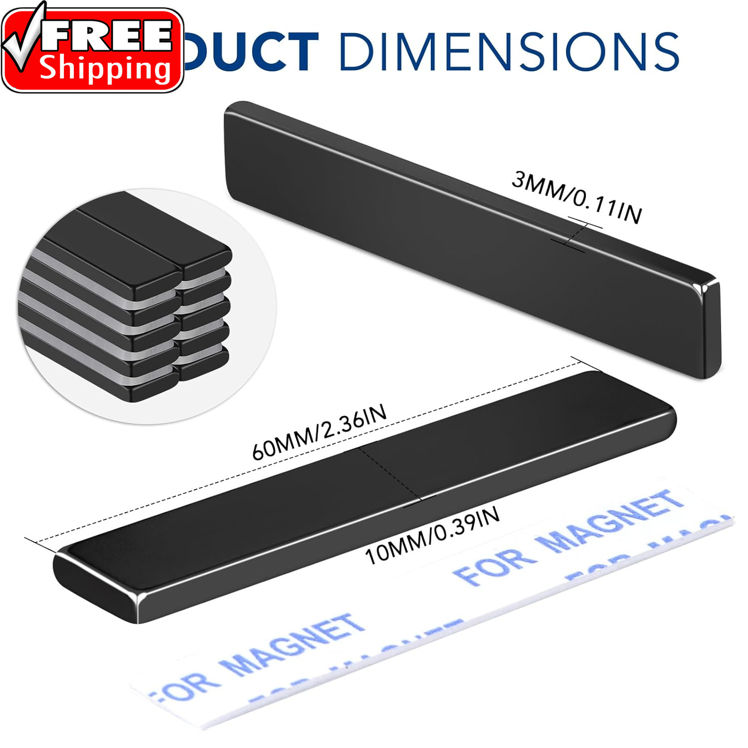 Strong Neodymium Black Magnets Bar, 12 Pack Powerful Rare Earth Magnets with Dou