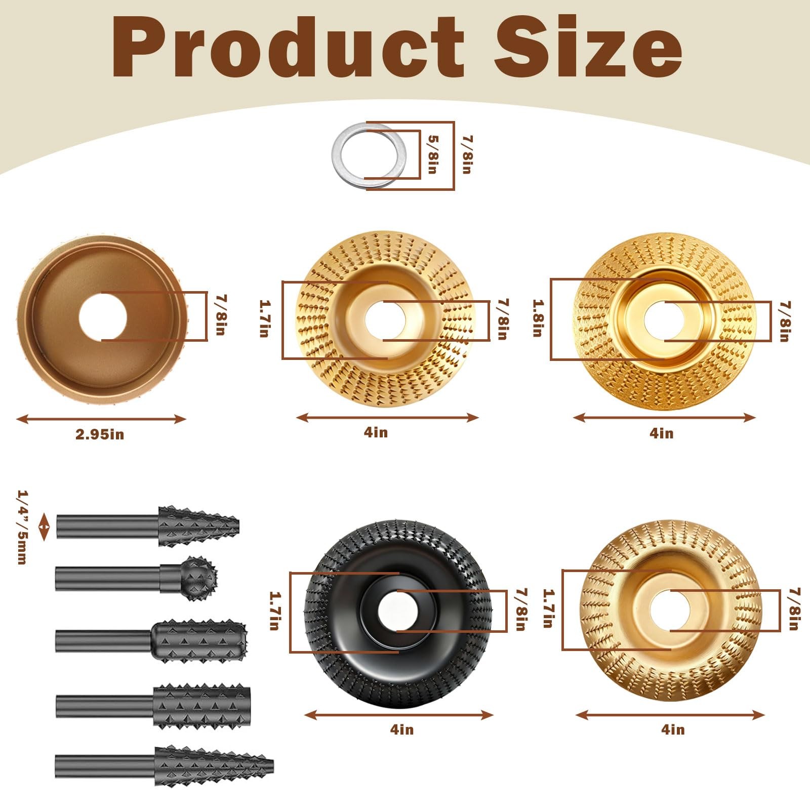 Seamaka 5PCS Wood Carving Disc Set+5PCS Rotary Burr Rasp Set,Wood Grinding Wh…