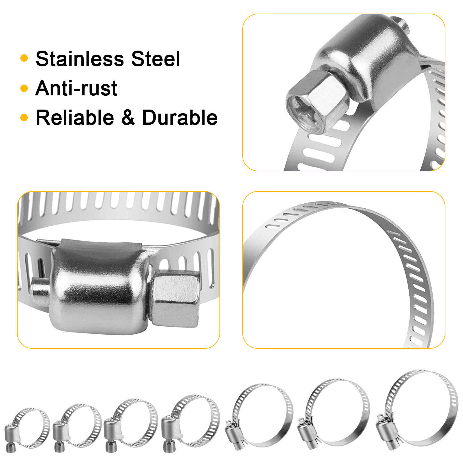 130pcs Adjustable Hose Clamps Worm Gear Stainless Steel Clamp Assortment 7 Sizes