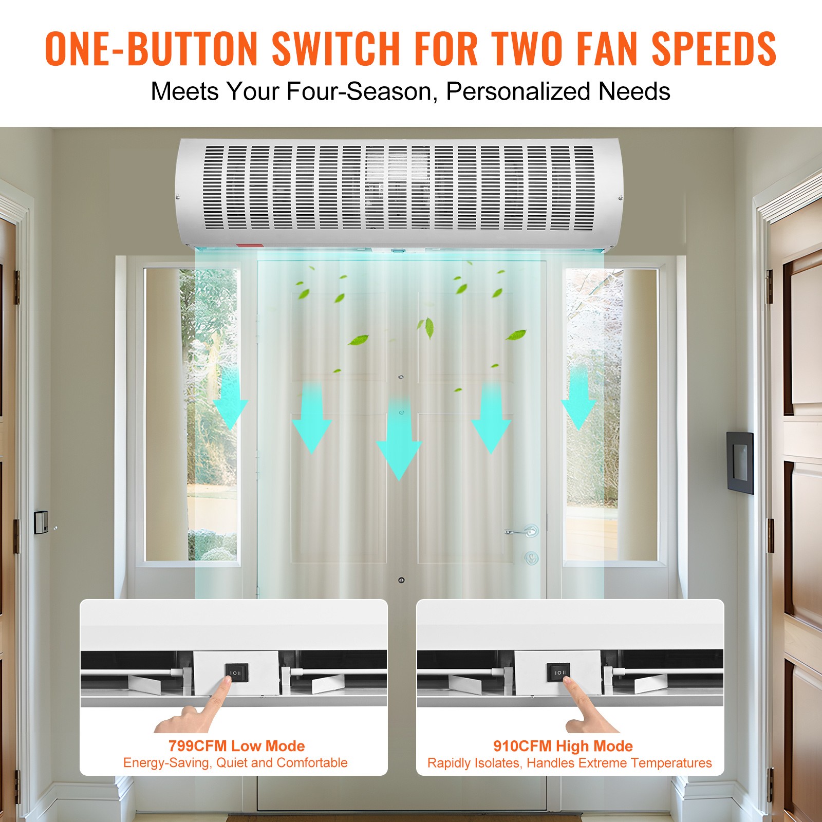 VEVOR 36″ Indoor Air Curtain 2 Speed 1200/2038 CFM Commercial Limite Switch