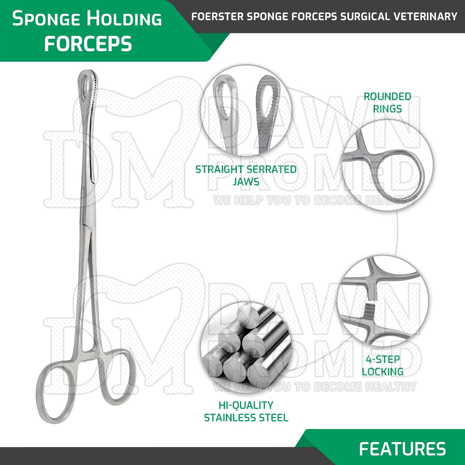 3 Pcs Sponge Forceps 9.5″ Straight Serrated Surgical Gynecology Inst German Gr