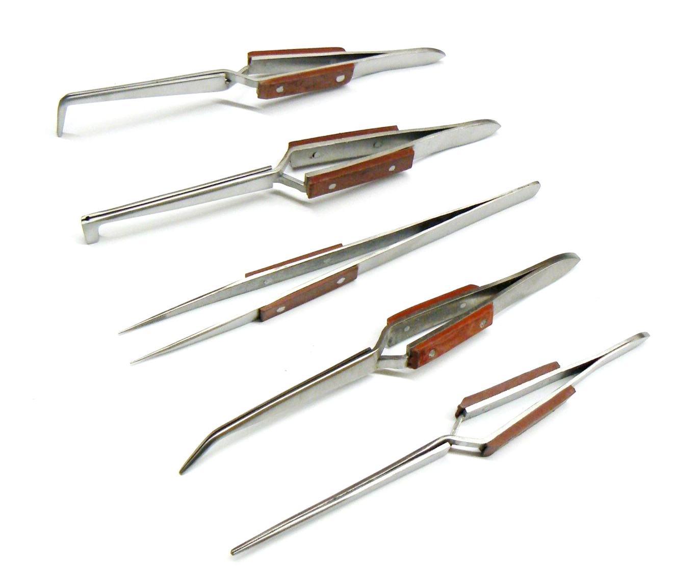 5 Tweezers Jewelry Soldering Fiber Grip Cross Locking Set Bent & Straight Tip
