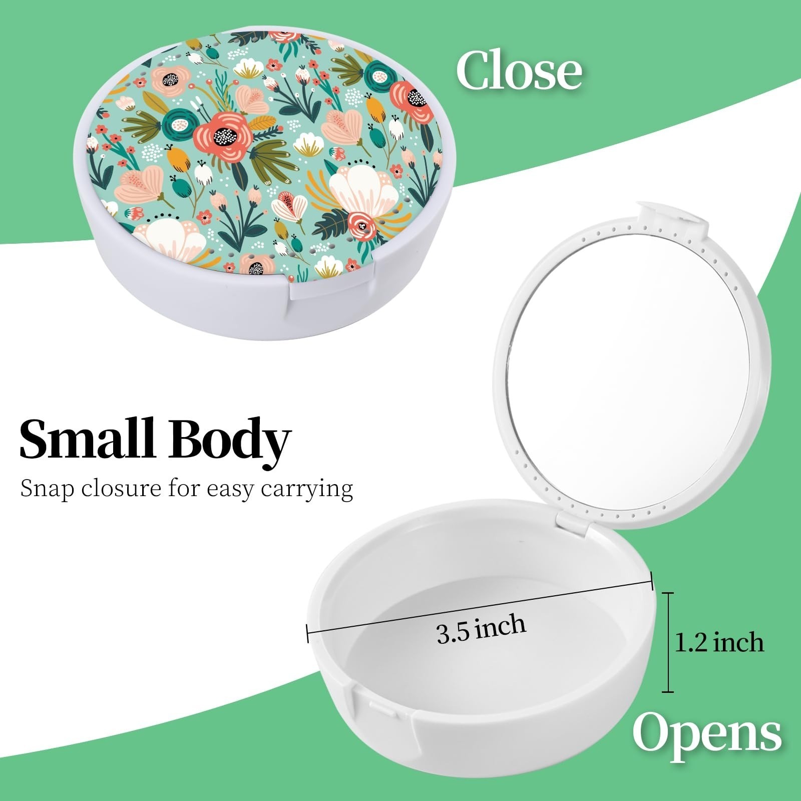 Retainer Case with Mirror & Ventilation – Light Green Floral Design