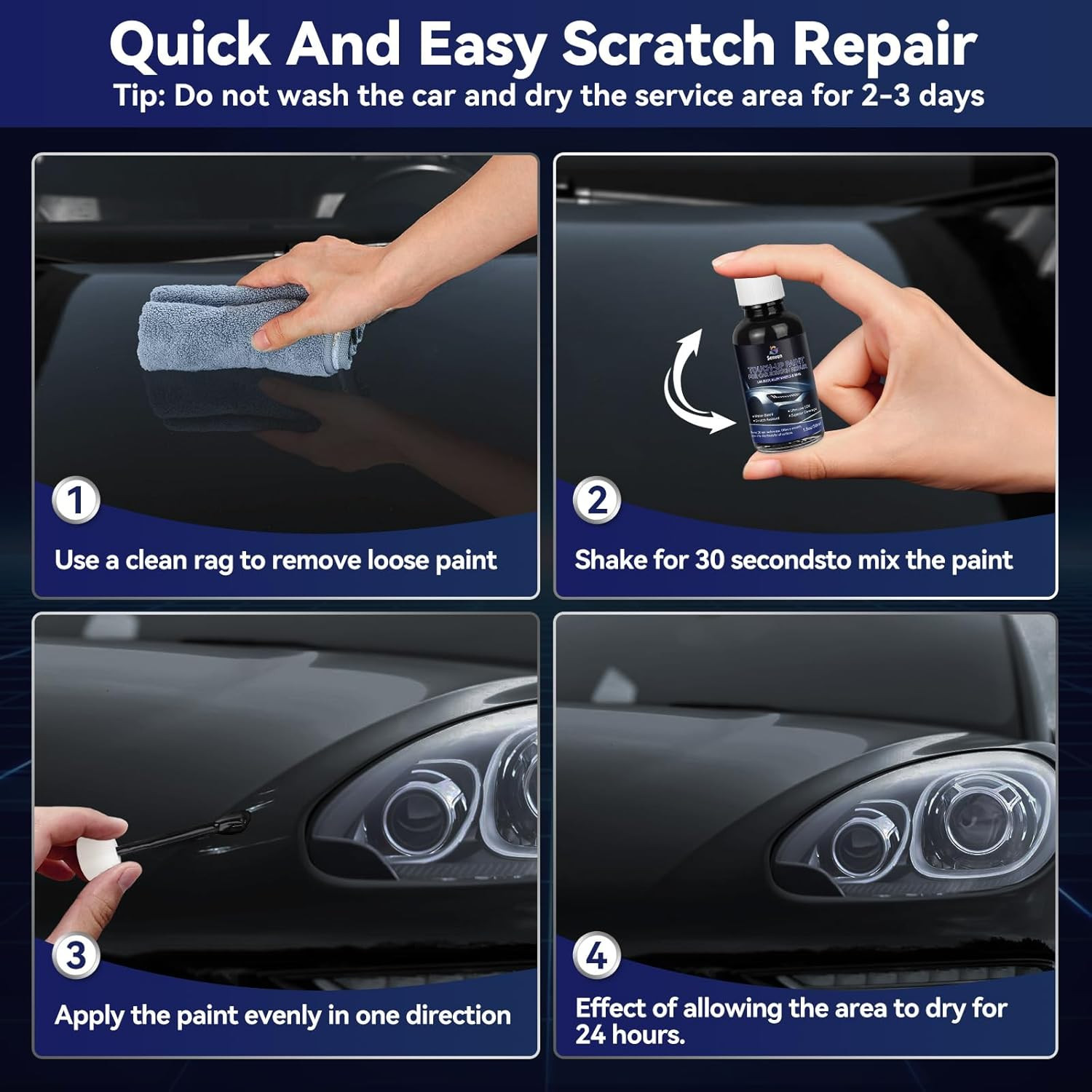 High-Gloss Black Touch-Up Paint Pen for Automotive Scratch Repair, 30ML