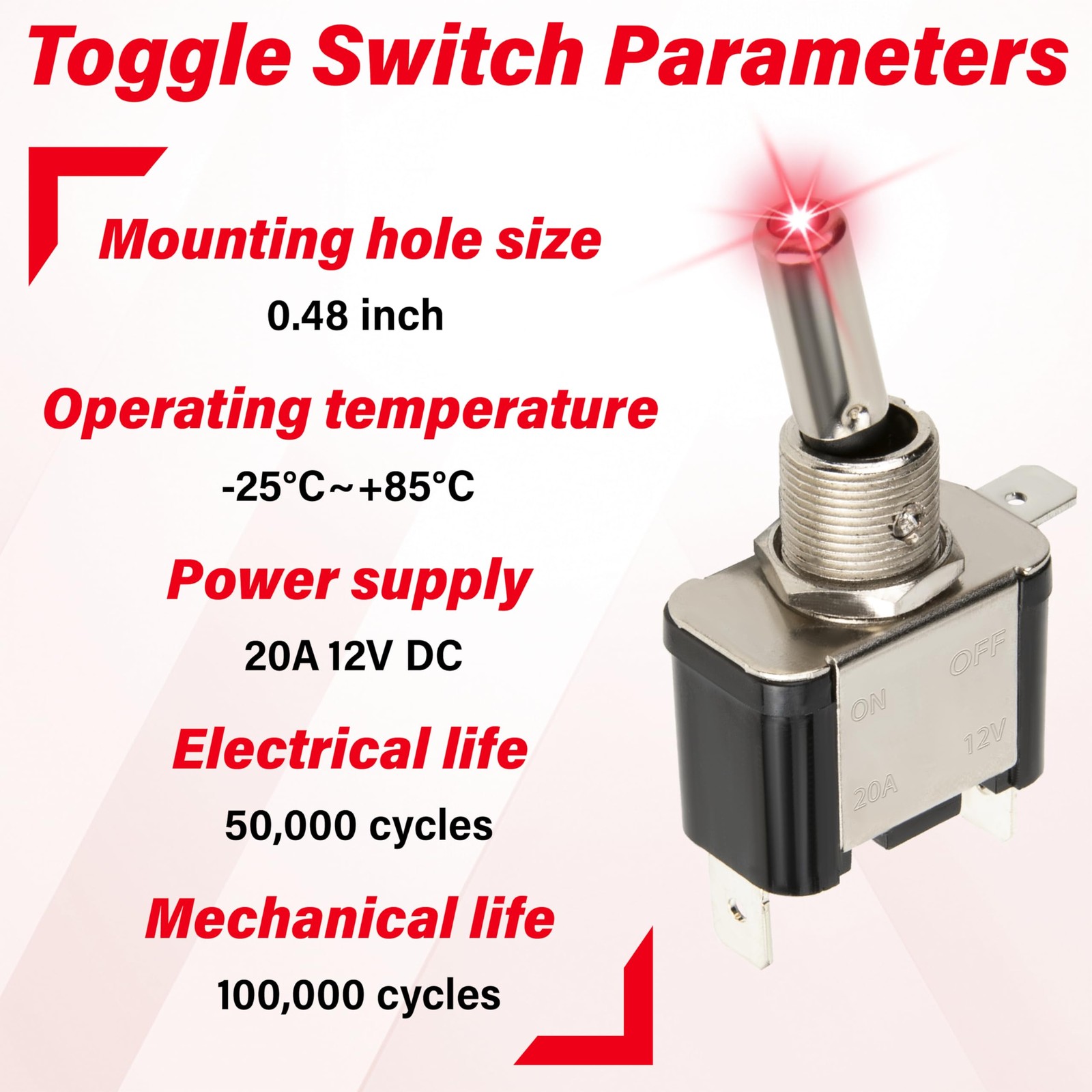 3 PCS LED Lighted Rocker Toggle Switch, 12V SPST 3 Pin 2 Position ON/Off Rock…
