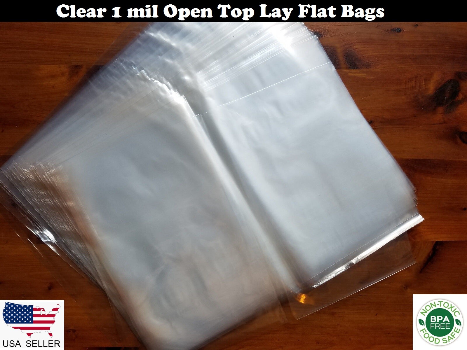 1 Mil Clear Lay Flat Open Top Poly Bags Plastic Baggie Packing Shipping FDA LDPE