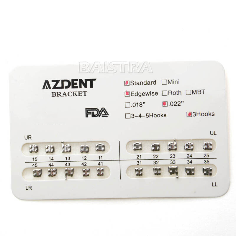 AZDENT Orthodontic Dental Brackets Roth MBT.022/.018 Hooks/Niti Round Arch Wire