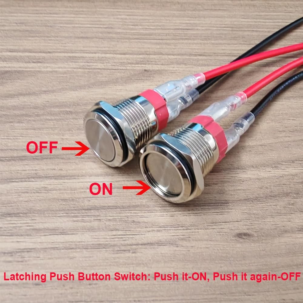 Gebildet 2pcs Latching Waterproof Push Button 0~250V5V/12V/24V/110V/220V/15Am…
