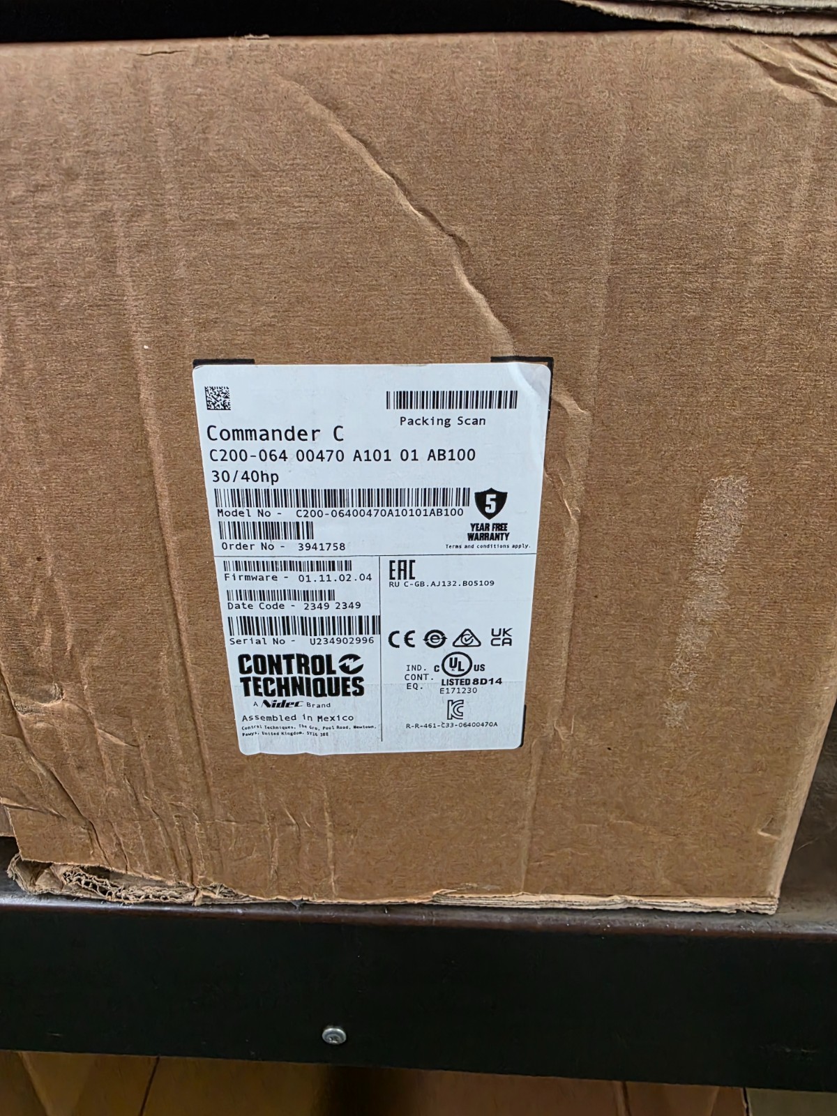 CONTROL TECHNIQUES/NIDEC DRIVE C200-06400470A10101AB100 30/40HP NOS
