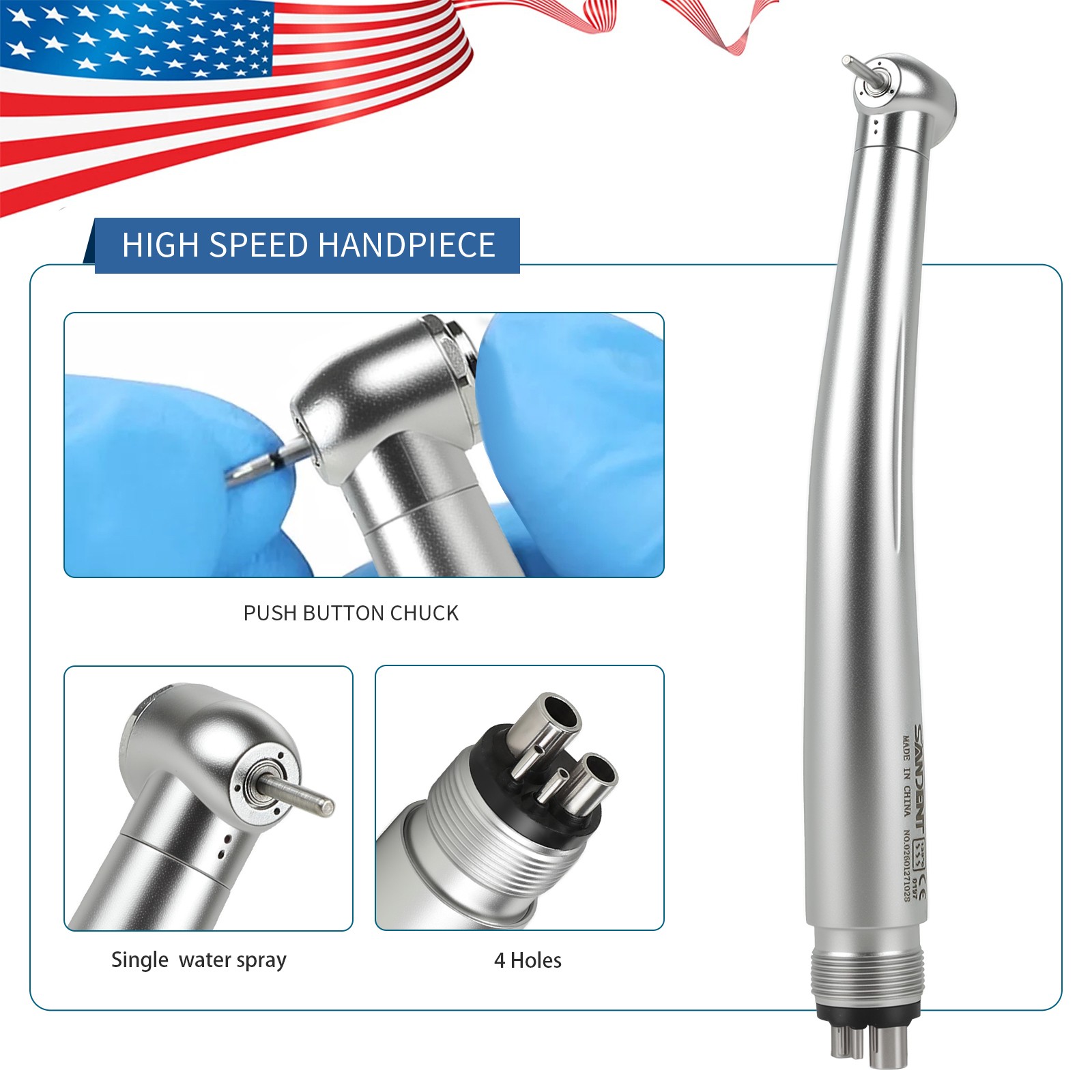 10pcs SANDENT NSK PANA MAX Style Dental High Speed Handpiece Push Button 4 Hole