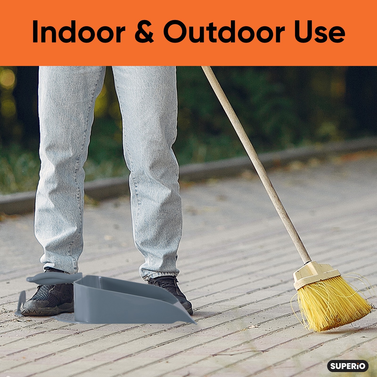 Superio Heavy-Duty Durable Plastic Step Dustpan for Indoor and Outdoor Use, Grey