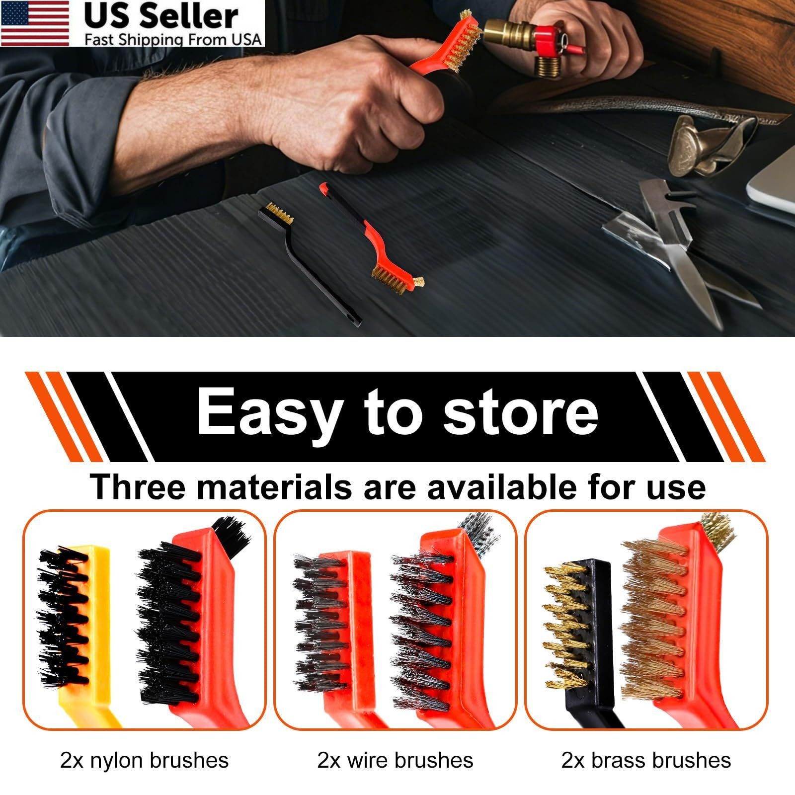 Wire Brush Set 6 Pcs Cleaning Tool Stainless Brass Nylon for Rust Removal USA