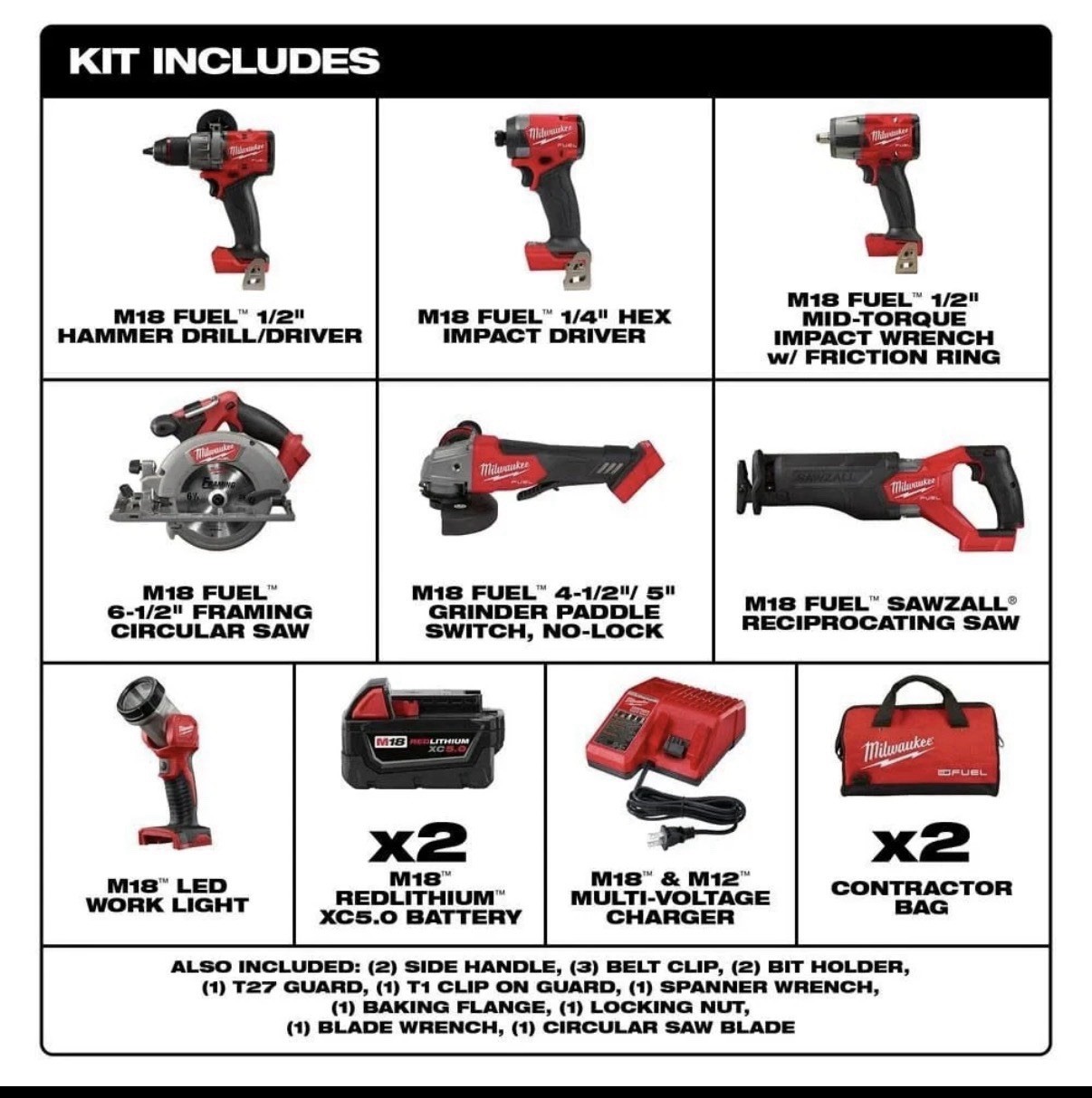 Milwaukee 3697-27 M18 FUEL 18V 7 Tool Cordless Lithium-Ion Combo Kit