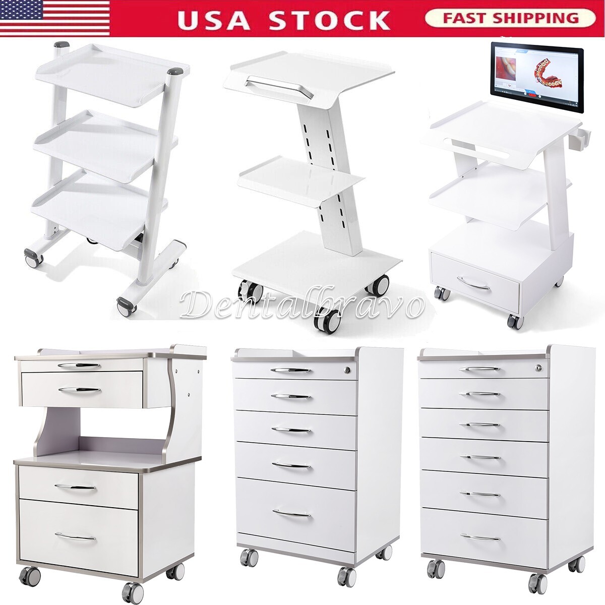 Dental Mobile Implant Endo Utility Cart Storage Cabinet Drawers /3 Layer Trolley