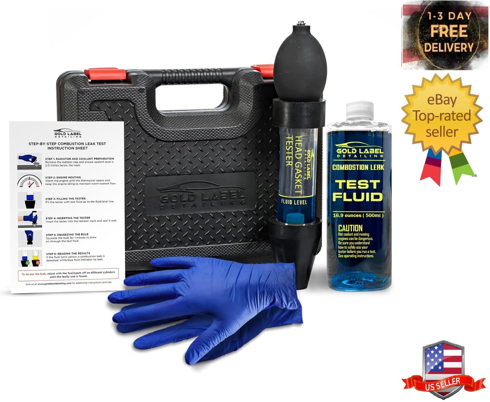Combustion Leak Detector Kit Engine Block Head Gasket Tester 100 Tests Fluid US