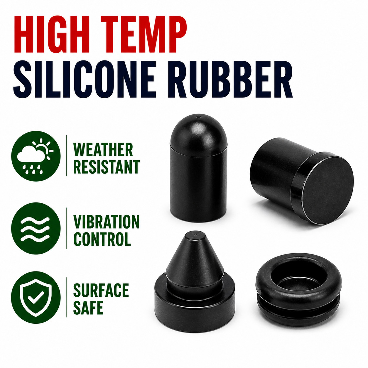 Push-In Rubber Panel Feet & Bumpers – Compression Stem, Choose Size for Racks