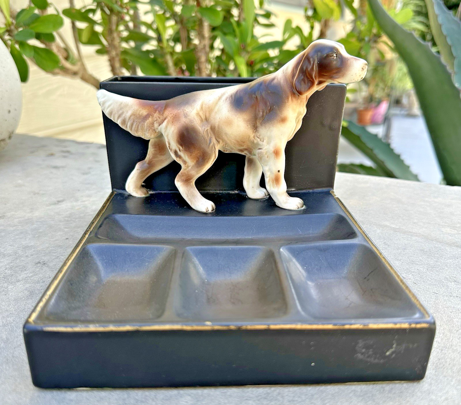 VTG Mid-Century Porcelain English Setter/Pointer Hunting Dog Dresser Valet Japan