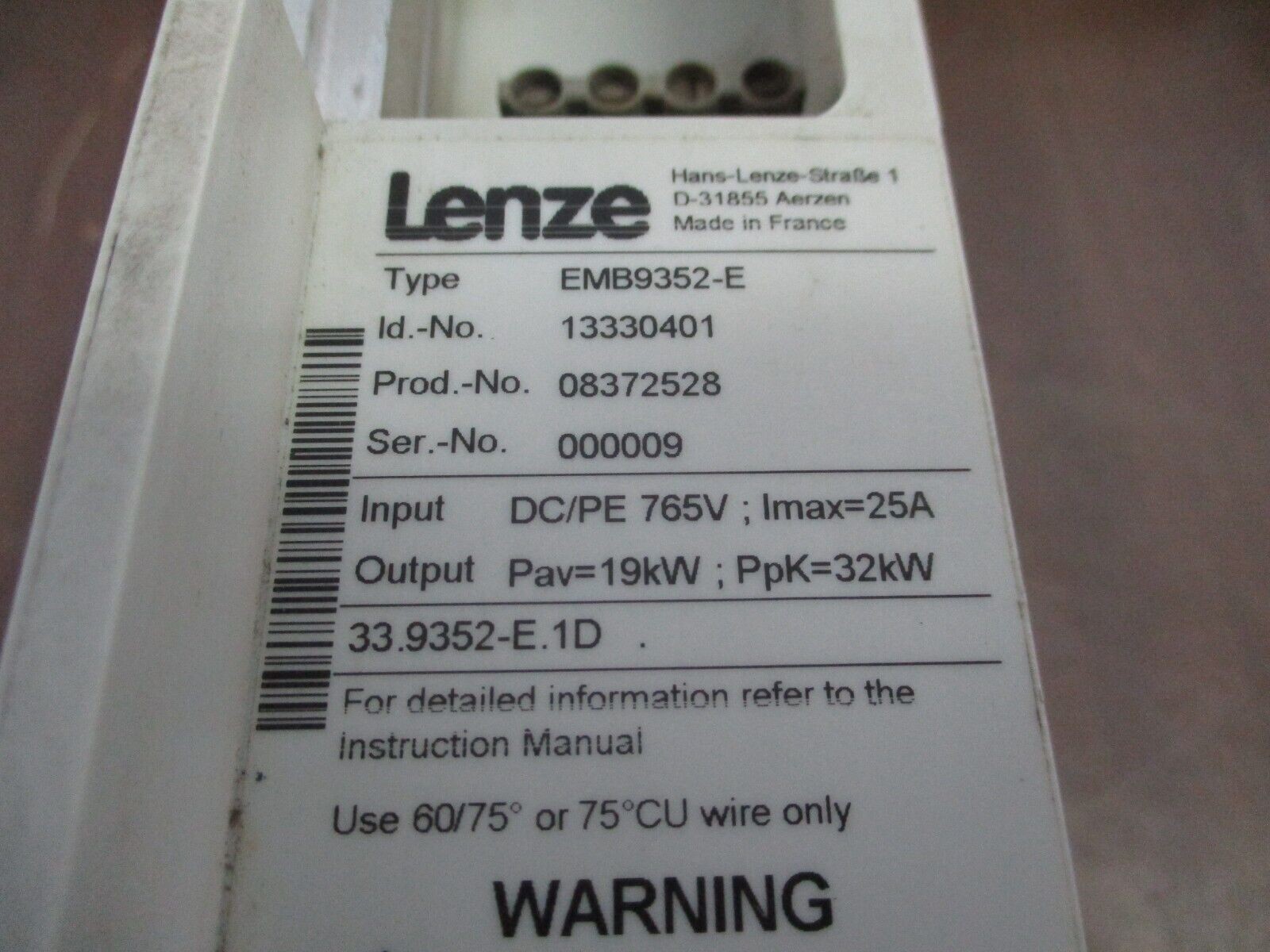 Lenze Brake Module EMB9352-E *Missing Cover* Used
