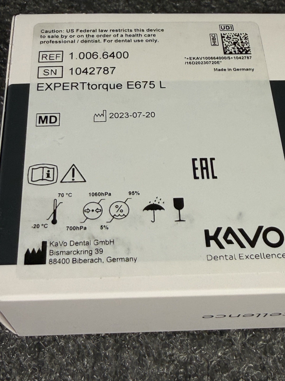 New KaVo Experttorque Mini LUX E675 L High Speed Dental Handpiece REF 1.006.6400
