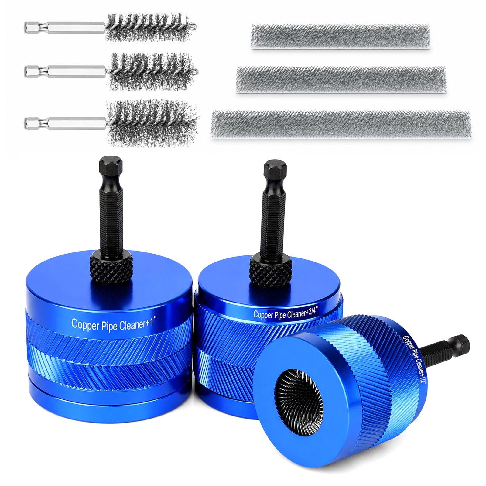 9PCS Copper Pipe Cleaner for Drill Set 1/2″ 3/4″ 1″ Plumbing Cleaning Brush Kit