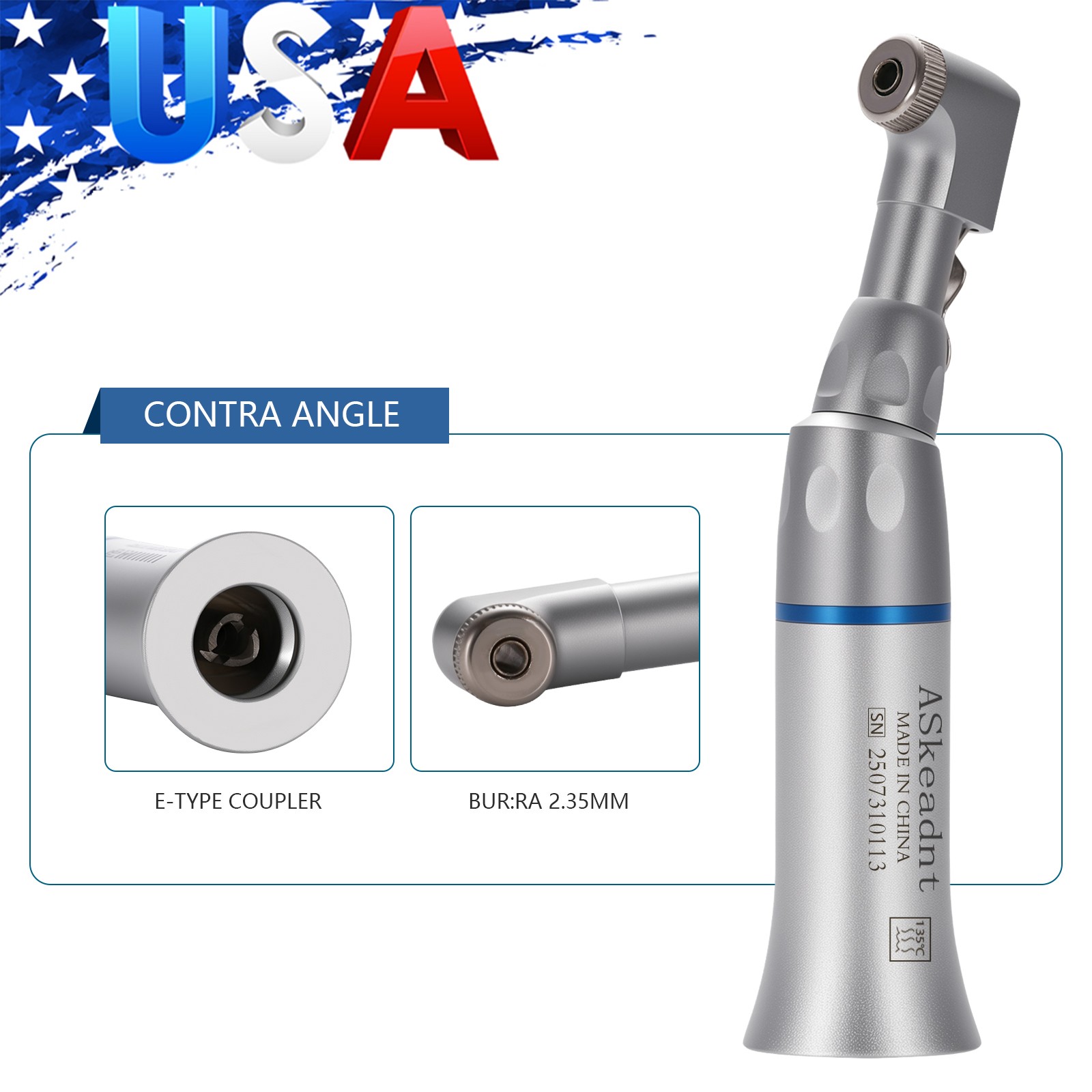 Dental Low Speed Handpiece Contra Angle Straight Air Motor Micromotor 4/2H AS