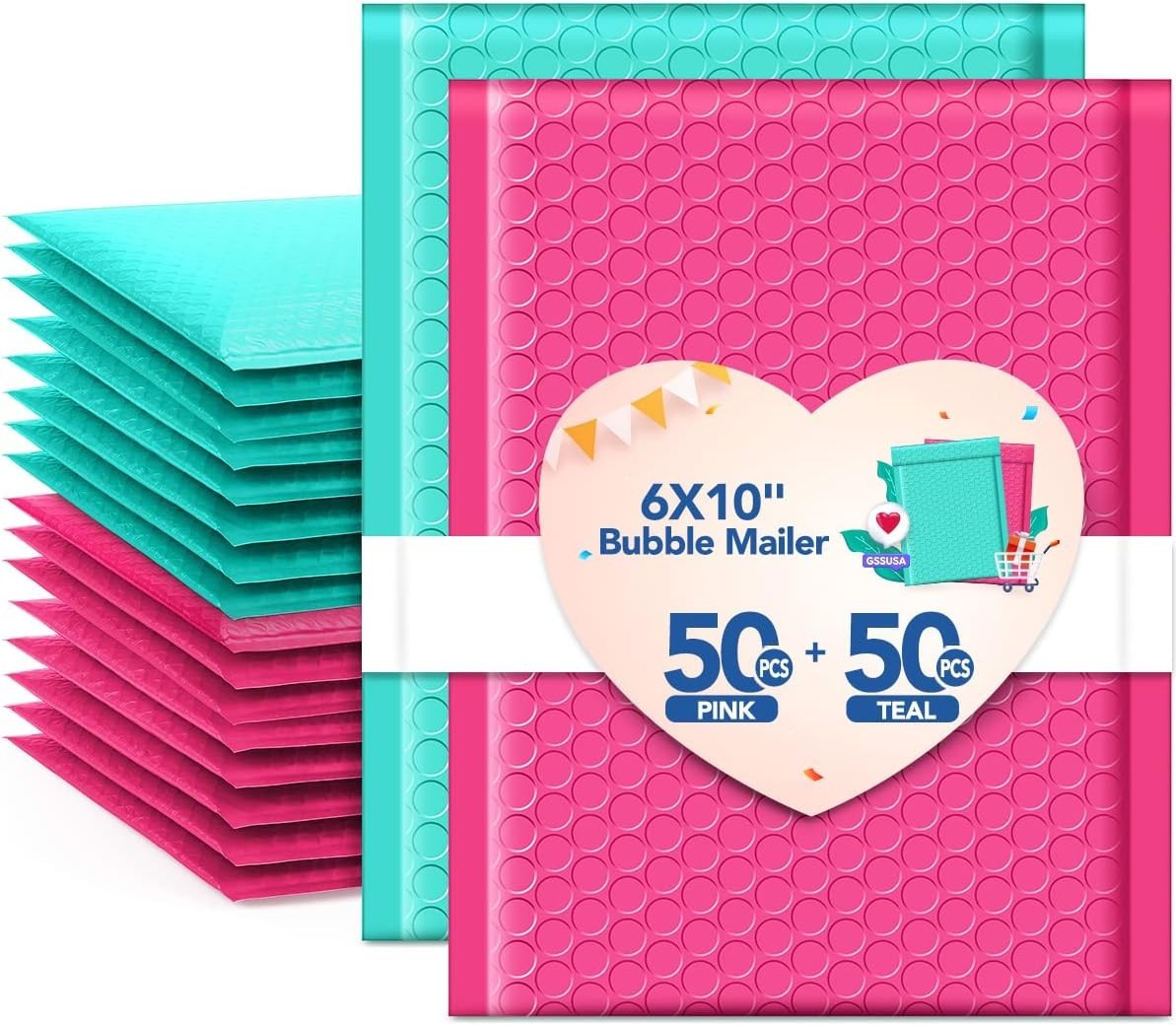 100x Poly Bubble Mailers Padded Envelope Mailing Bags 50 Pink & 50 Teal