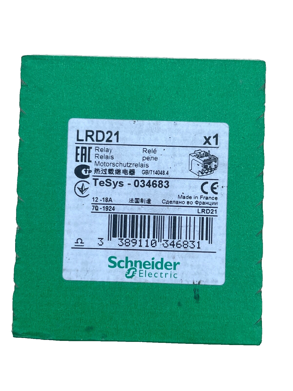 (LOT 2 PCS) SCHNEIDER LRD21 RELAY TeSys – 034683 LRD21 RELAY