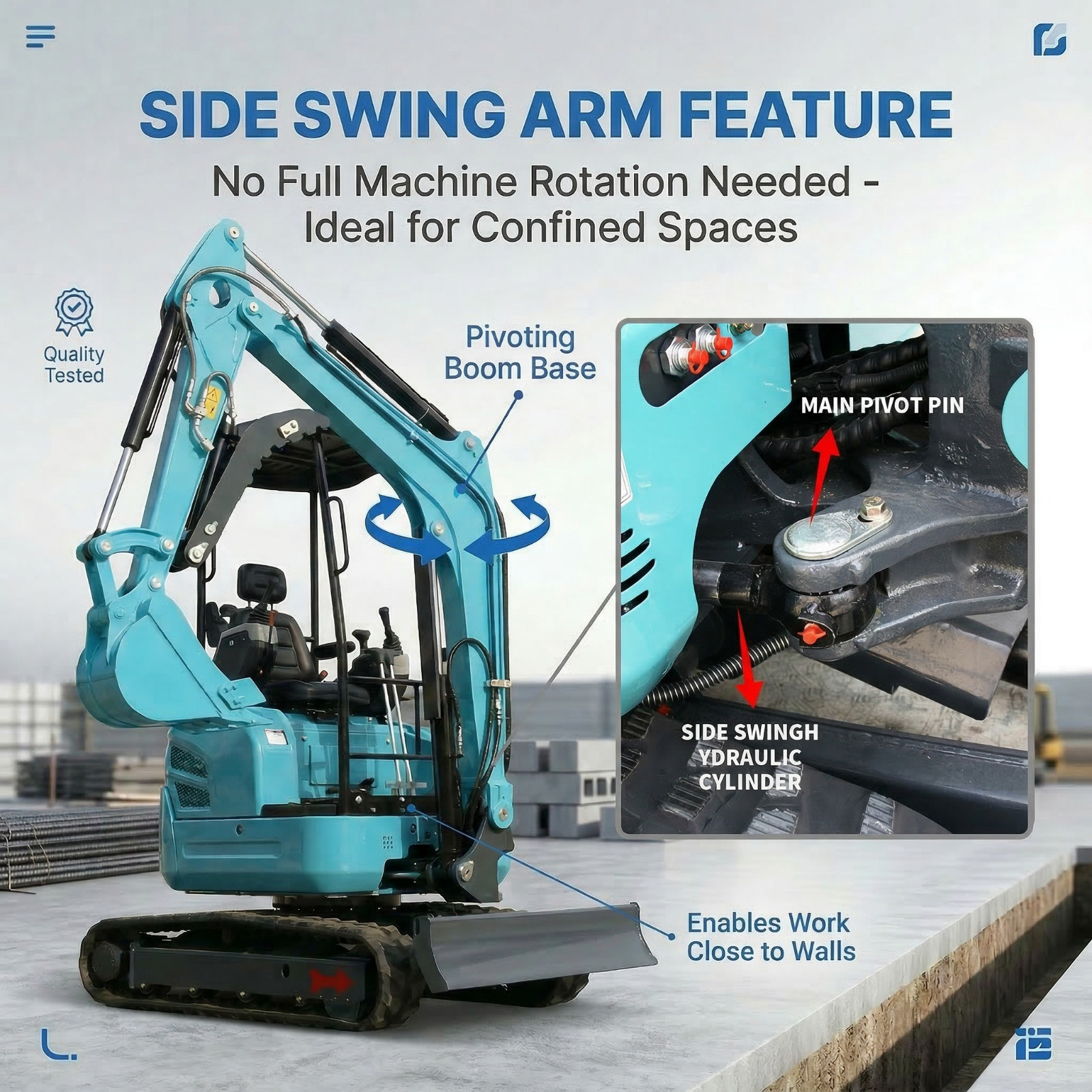 2.5 Ton Mini Excavator Kubota D902 Diesel EPA Expandable Tracks Side Swing