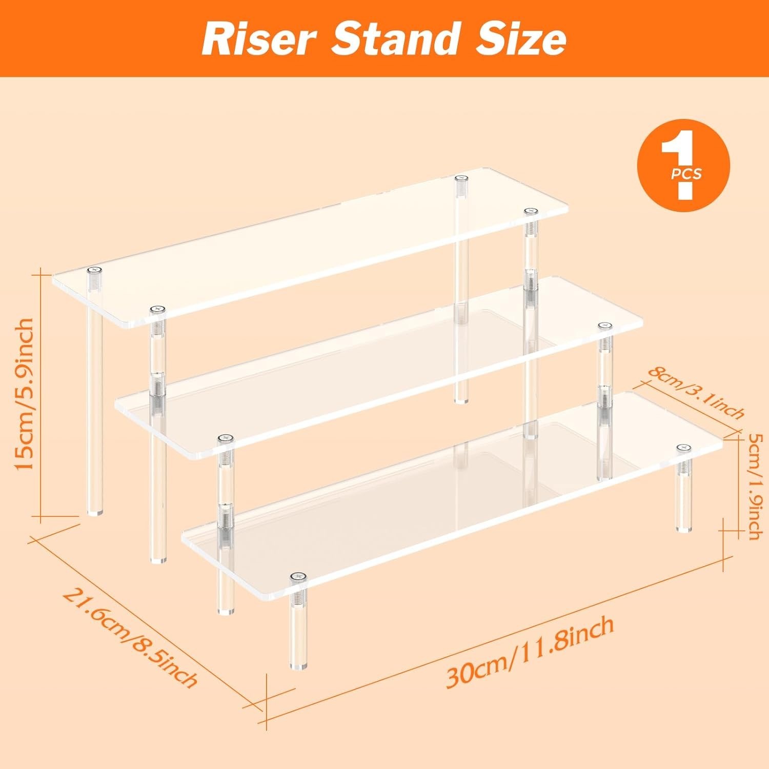 3 Tier Acrylic Display Risers Large Perfume Organizer Stand, Clear Cupcake Stand