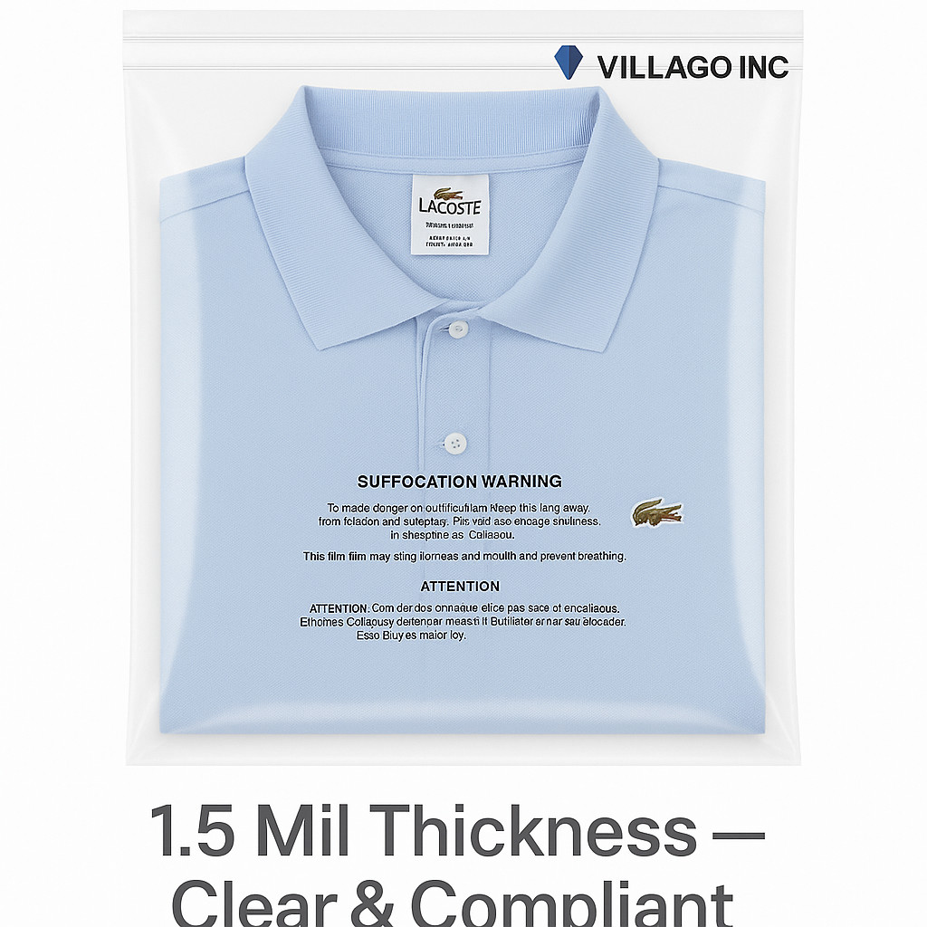 Poly Bags Resealable Suffocation Warning Clear Merchandise 1.5 mil Shirt Apparel