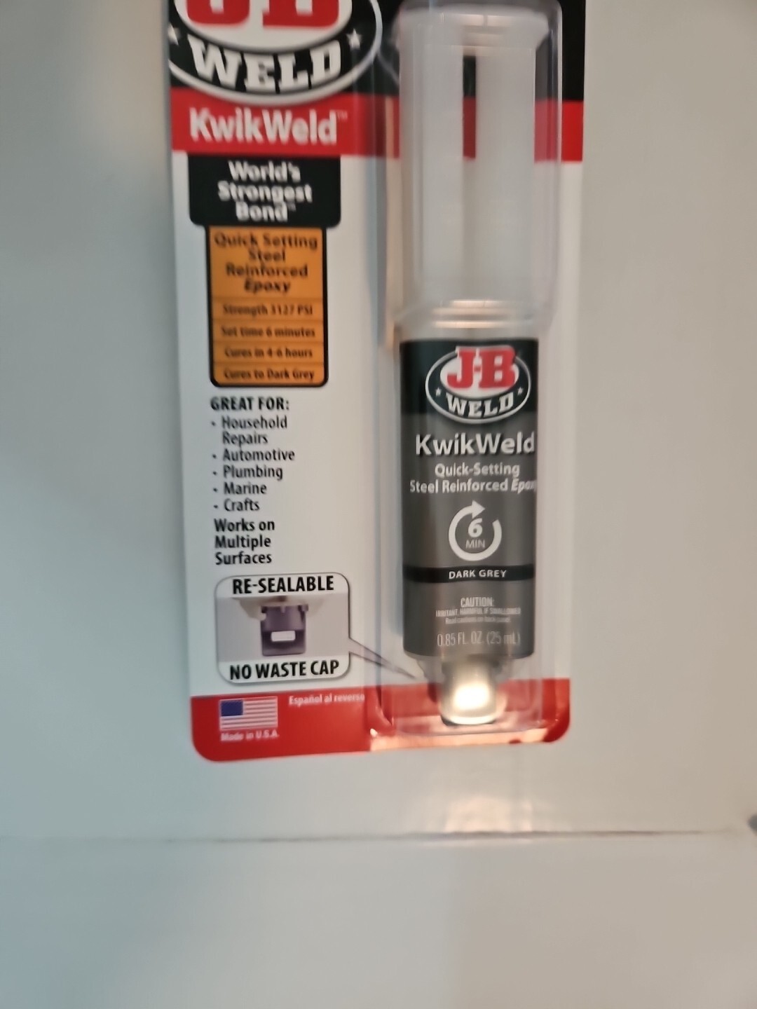 J-B Weld 50176 KwikWeld Steel Reinforced Epoxy Syringe Dark Grey 25 ml/.85oz New