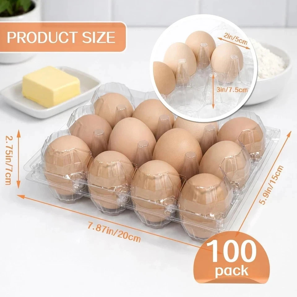 100 Packs Egg Cartons Cheap Bulk Plastic for 12 Eggs Clear Egg Cartons
